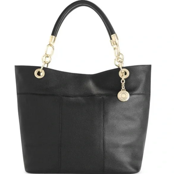 Tommy Hilfiger Navy Blue Pebbled Genuine Leather Tote - Picture 2 of 2